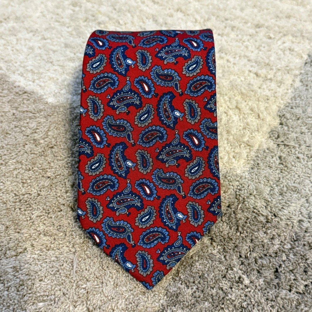 Palani Mens Red Paisley Necktie Blue White Classic Formal Business Tie USA Made